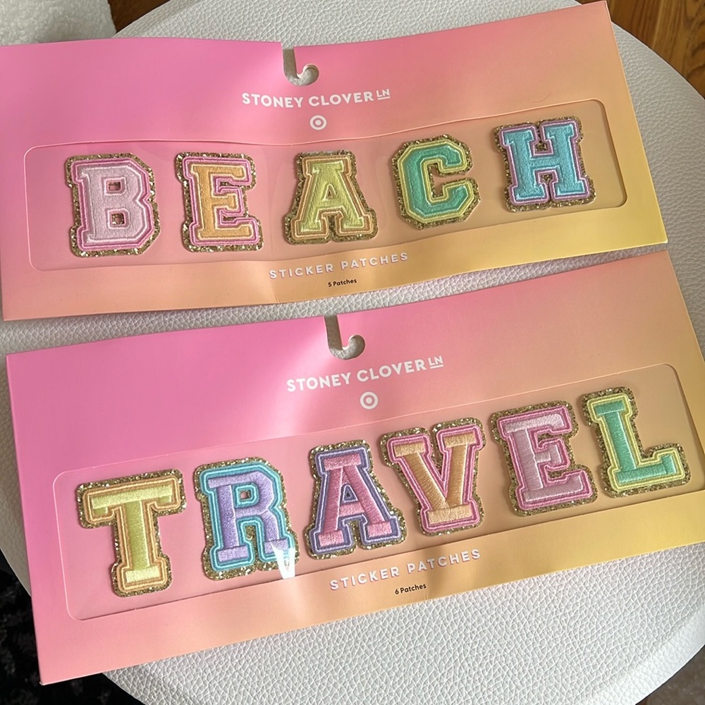 Stoney Clover and Target sticker patches “beach” and “travel”